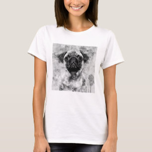 Pug Dog Black and White Watercolor 01 T-Shirt