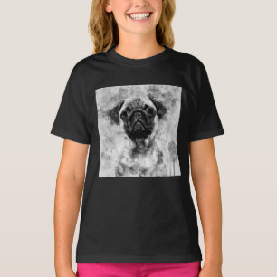Pug Dog Black and White Watercolor 01 T-Shirt
