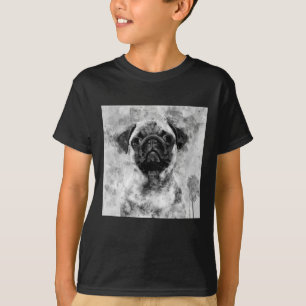 Pug Dog Black and White Watercolor 01 T-Shirt