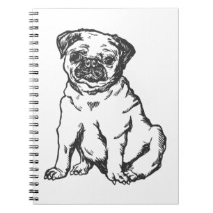Pug dog , black & white illustration notebook