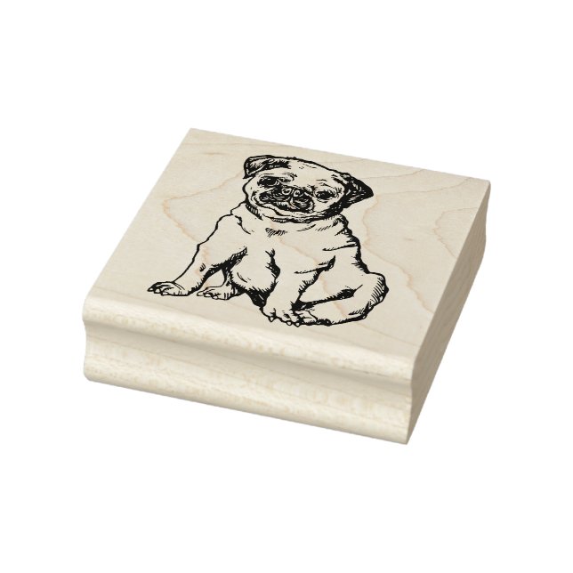 Pug dog , black & white illustration rubber stamp (Stamp)