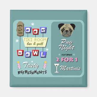 Pug Dog Bowling Tiki Night Magnet