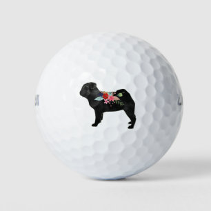Pug Dog Breed Boho Floral Silhouette Golf Balls