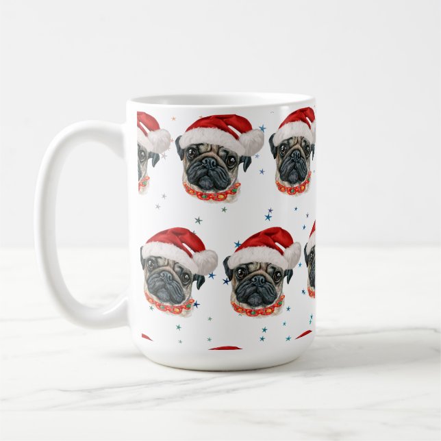 Pug Dog Breed Christmas Stars Coffee Mug (Left)