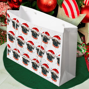 Pug Dog Breed Christmas Stars Large Gift Bag