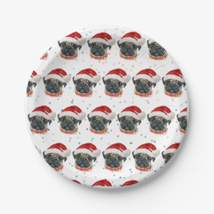 Pug Dog Breed Christmas Stars Paper Plate