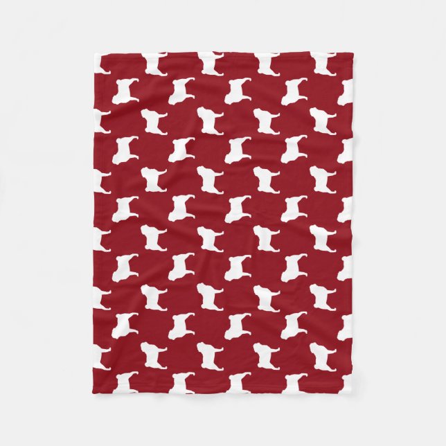 Pug Dog Breed Silhouettes Pattern Red and White Fleece Blanket (Front)