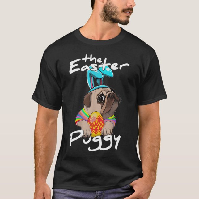Pug Dog Bunny Happy Easter T-Shirt (Front)