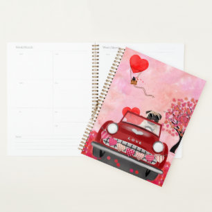 Pug Dog Car with Hearts Valentine's Planner