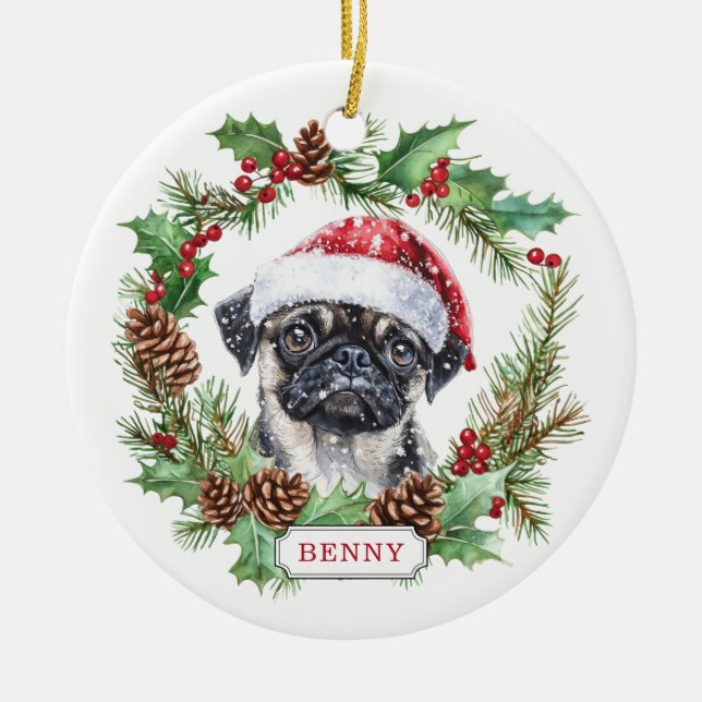 Pug Dog Ceramic Circle Ornament (Front)