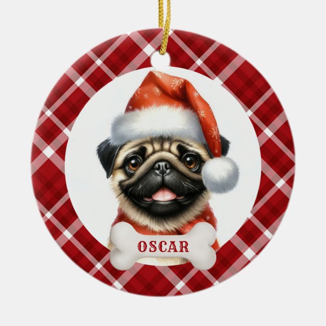 Pug Dog Ceramic Circle Ornament (Front)
