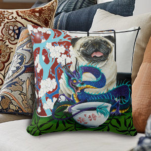 Pug Dog Chinese Dragon Cushion