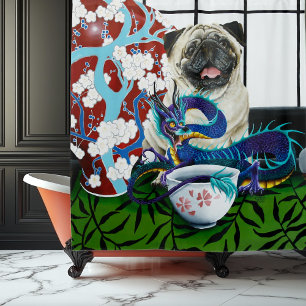 Pug Dog Chinese Dragon Shower Curtain