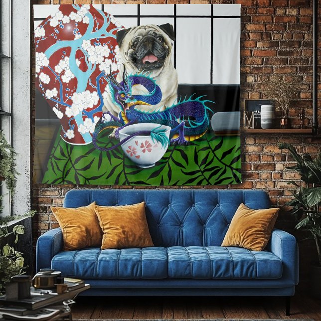 Pug Dog Chinese Dragon Tapestry (Creator Uploaded)