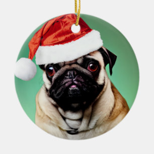Pug Dog Christmas Ceramic Tree Decoration