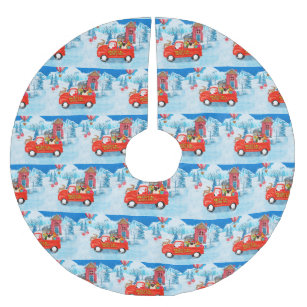 Pug Dog Christmas Delivery Truck Snow  Brushed Polyester Tree Skirt