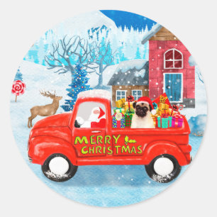 Pug Dog Christmas Delivery Truck Snow  Classic Round Sticker