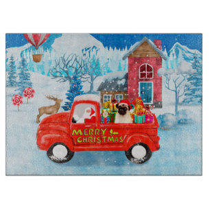 Pug Dog Christmas Delivery Truck Snow Cutting Board