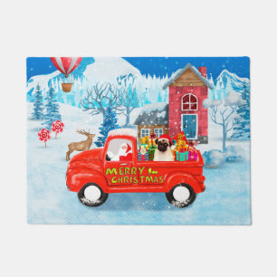 Pug Dog Christmas Delivery Truck Snow Doormat