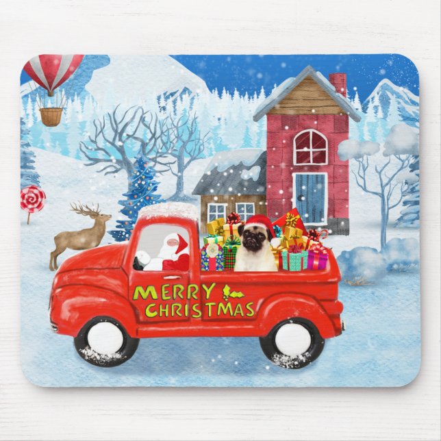Pug Dog Christmas Delivery Truck Snow  Mouse Mat (Front)