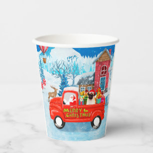 Pug Dog Christmas Delivery Truck Snow  Paper Cups