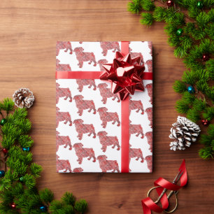Pug Dog Christmas Dog Cute Silhouette White Wrapping Paper