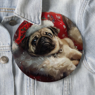 Pug Dog Christmas Festive 6 Cm Round Badge