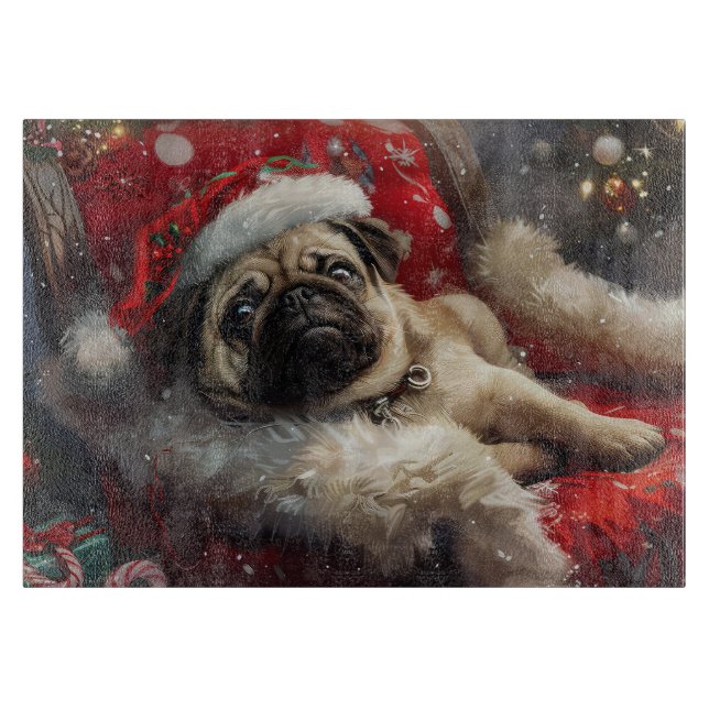 Pug Dog Christmas Festive Cutting Board (Front)