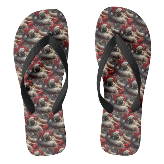 Pug Dog Christmas Festive Flip Flops (Footbed)
