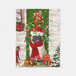 Pug Dog Christmas  Fleece Blanket