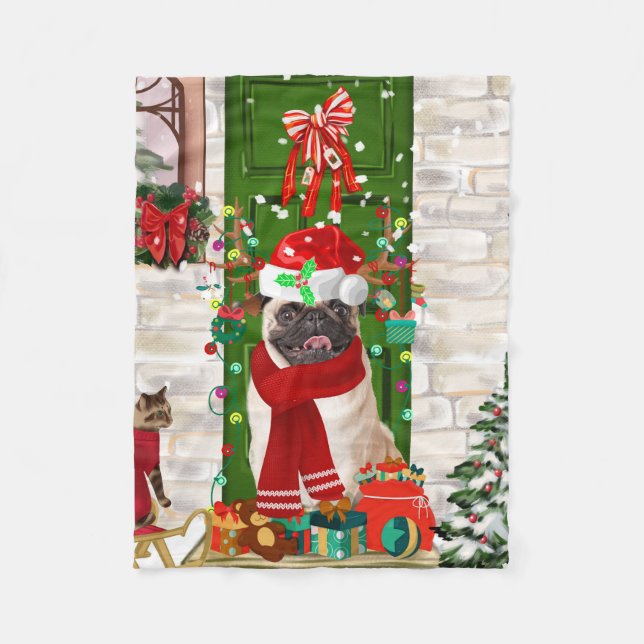 Pug Dog Christmas  Fleece Blanket (Front)
