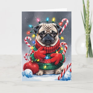 Pug Dog Christmas Greeting Card