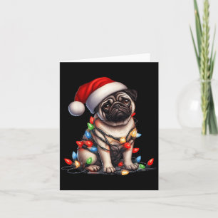 Pug Dog Christmas Lights Santa Hat Dog Lover Card