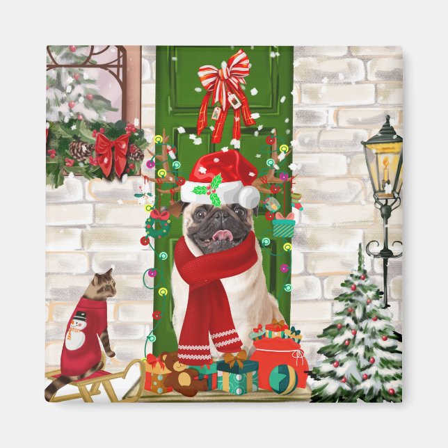 Pug Dog Christmas  Magnet (Front)