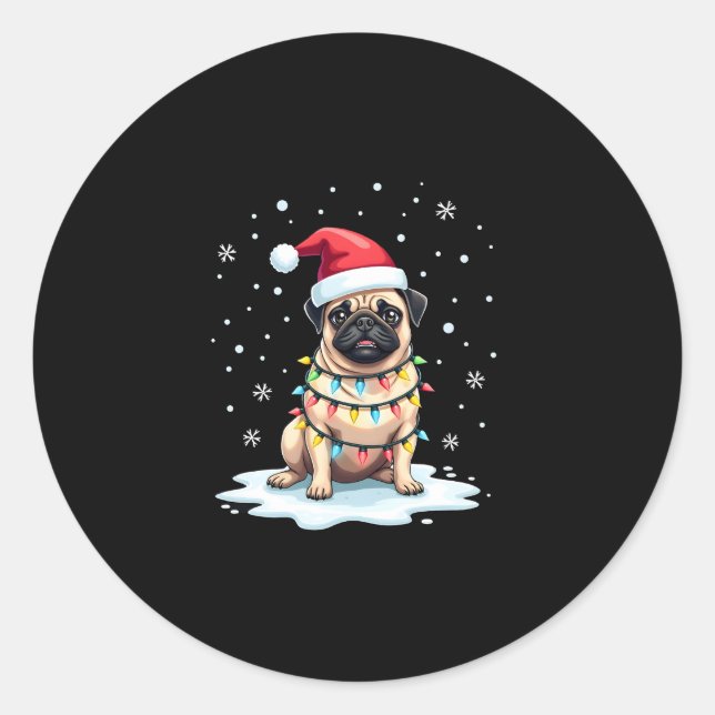 Pug Dog Christmas Men Women (1) Classic Round Sticker (Front)