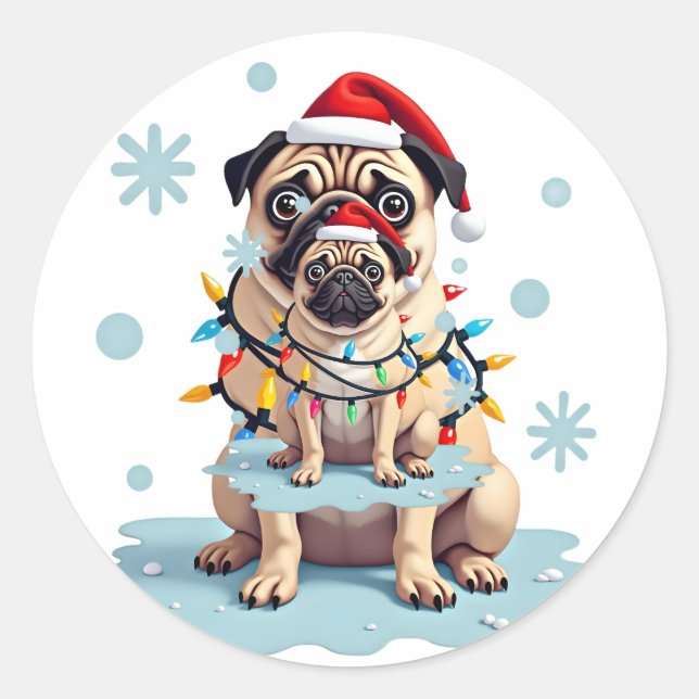 Pug Dog Christmas Men Women (2) Classic Round Sticker (Front)