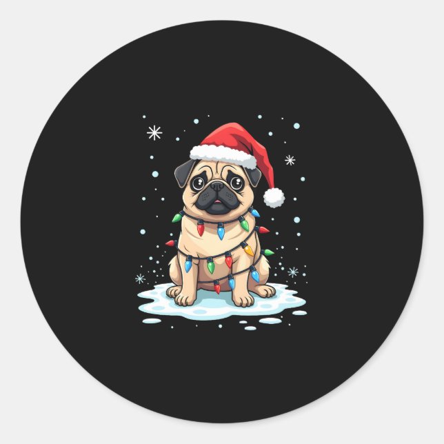Pug Dog Christmas Men Women (2) Classic Round Sticker (Front)