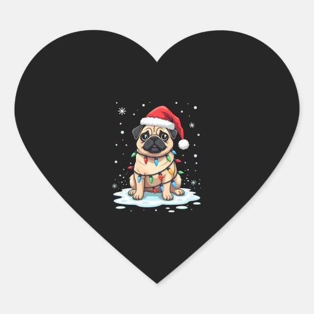 Pug Dog Christmas Men Women (2) Heart Sticker (Front)