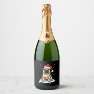 Pug Dog Christmas Men Women (2) Sparkling Wine Label