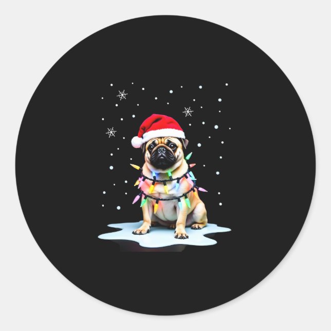 Pug Dog Christmas Men Women (3) Classic Round Sticker (Front)