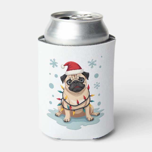 Pug Dog Christmas Men Women Can Cooler (Can Front)