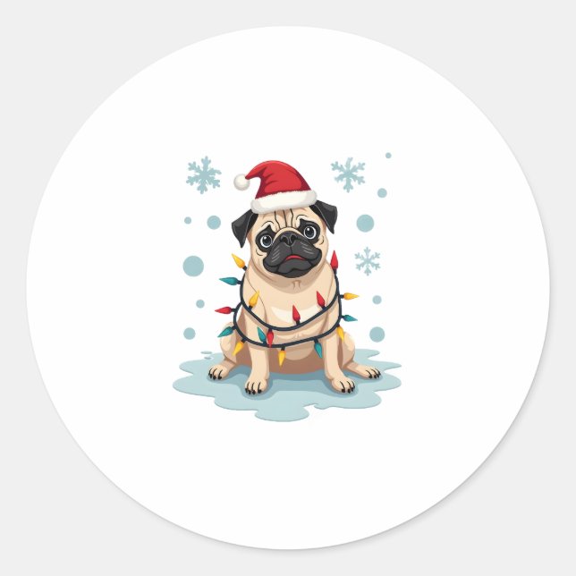 Pug Dog Christmas Men Women Classic Round Sticker (Front)
