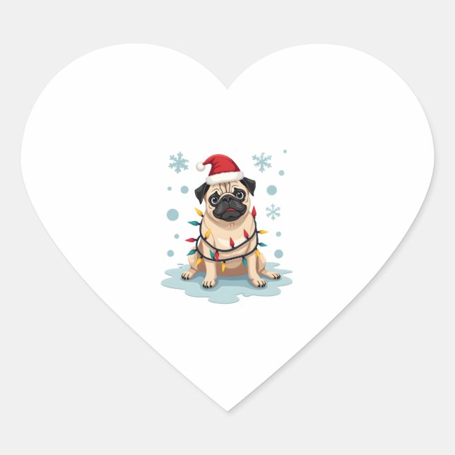 Pug Dog Christmas Men Women Heart Sticker (Front)