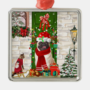 Pug Dog Christmas  Metal Tree Decoration