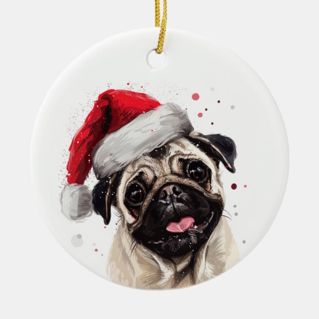 Pug Dog Christmas Personalized Ceramic Tree Decoration (Front)