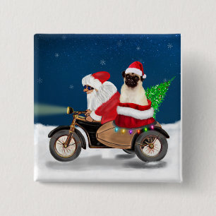 Pug Dog Christmas Santa Claus  15 Cm Square Badge