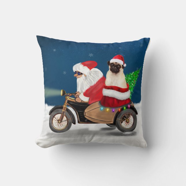 Pug Dog Christmas Santa Claus Cushion (Front)