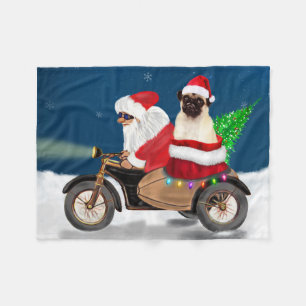 Pug Dog Christmas Santa Claus Fleece Blanket