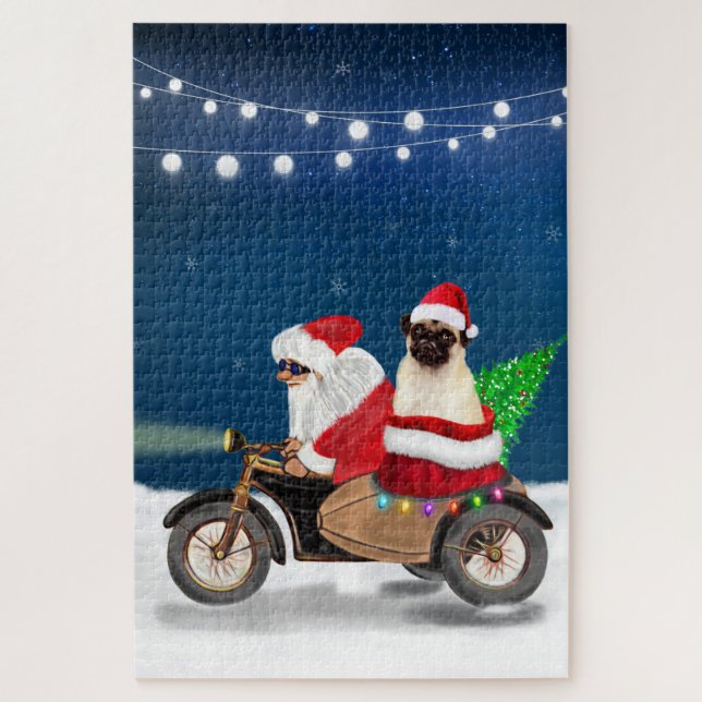 Pug Dog Christmas Santa Claus Jigsaw Puzzle (Vertical)