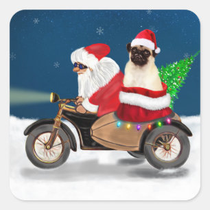 Pug Dog Christmas Santa Claus  Square Sticker